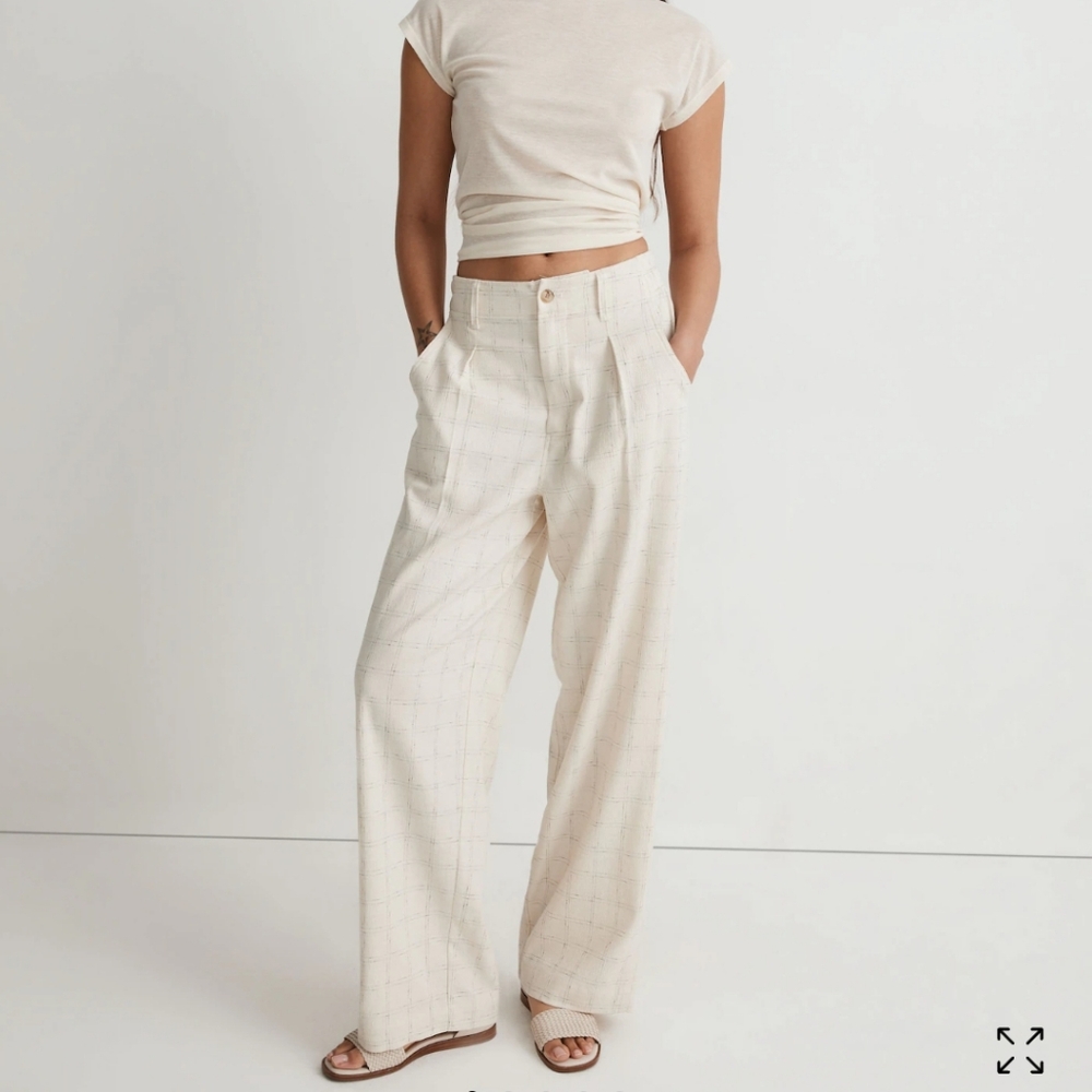 Madewell Cotton-Linen Pleated Wide-Leg Pants